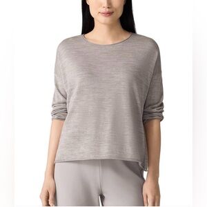 Eileen Fisher Extra Fine Merino Wool Sweater Crew Neck Light Grey Gray Large